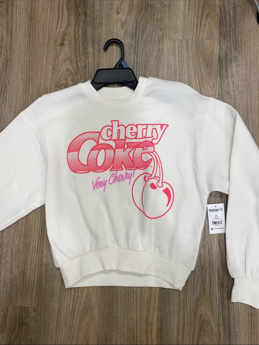 Cherry Coke Graphic Crewneck Sweatshirt - White with Pink Print
